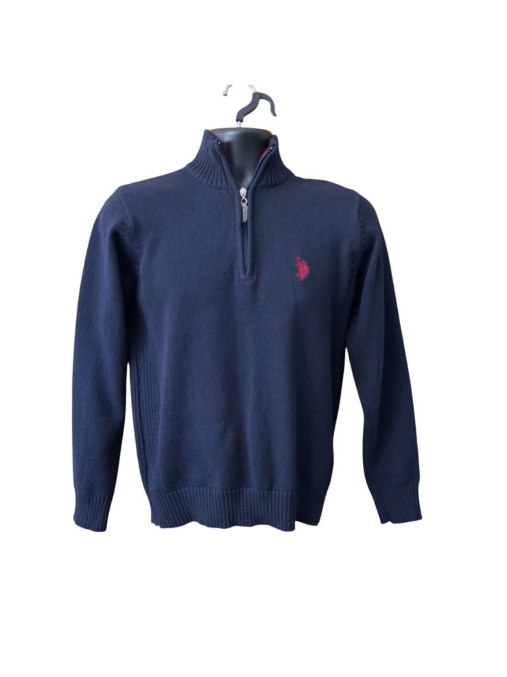Vintage US Polo Assn Men Sweater Small Blue Pull Over 3/4 Zip Logo Cotton Blend - Picture 5 of 16